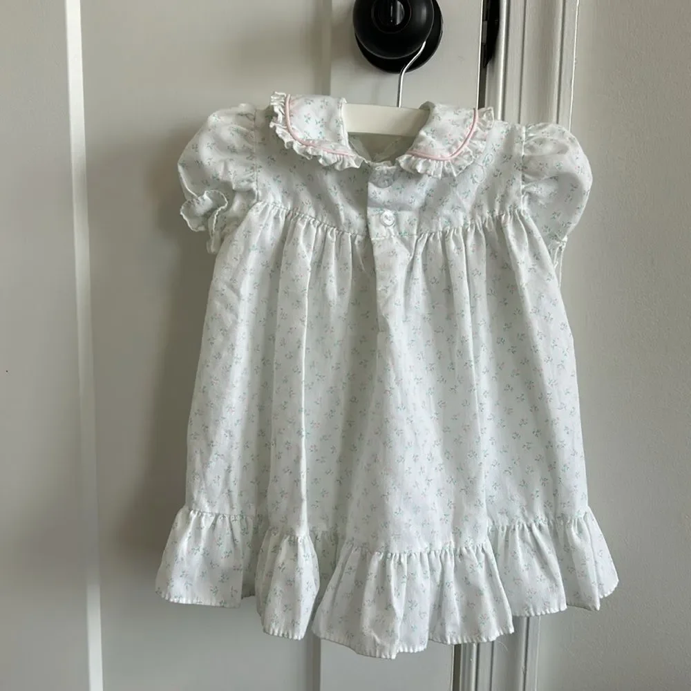Vintage Polly Flinders Pink Green Formal Shortsleeve Floral Embroidered Dress
